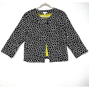 Charter Club Womens Jacket Black White Circles Large Green Lining 3/4 Sleeve